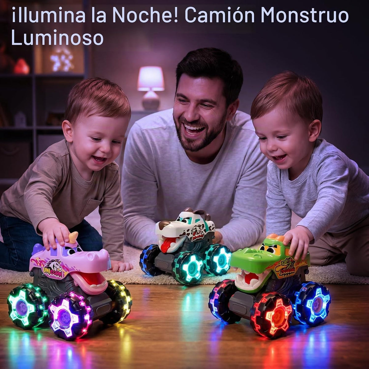 HOLA Paquete de 3 camiones monstruos iluminados para niños pequeños...