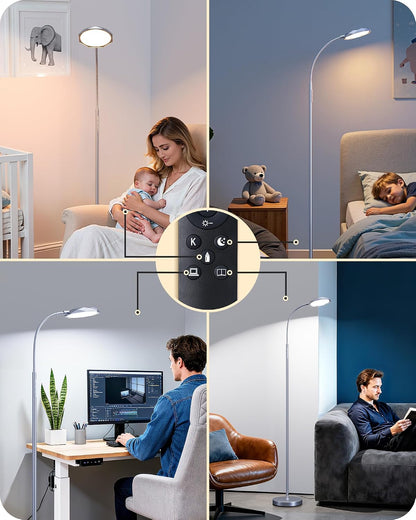 EDISHINE Lámpara de pie LED de 18W para sala de estar, superficie d...