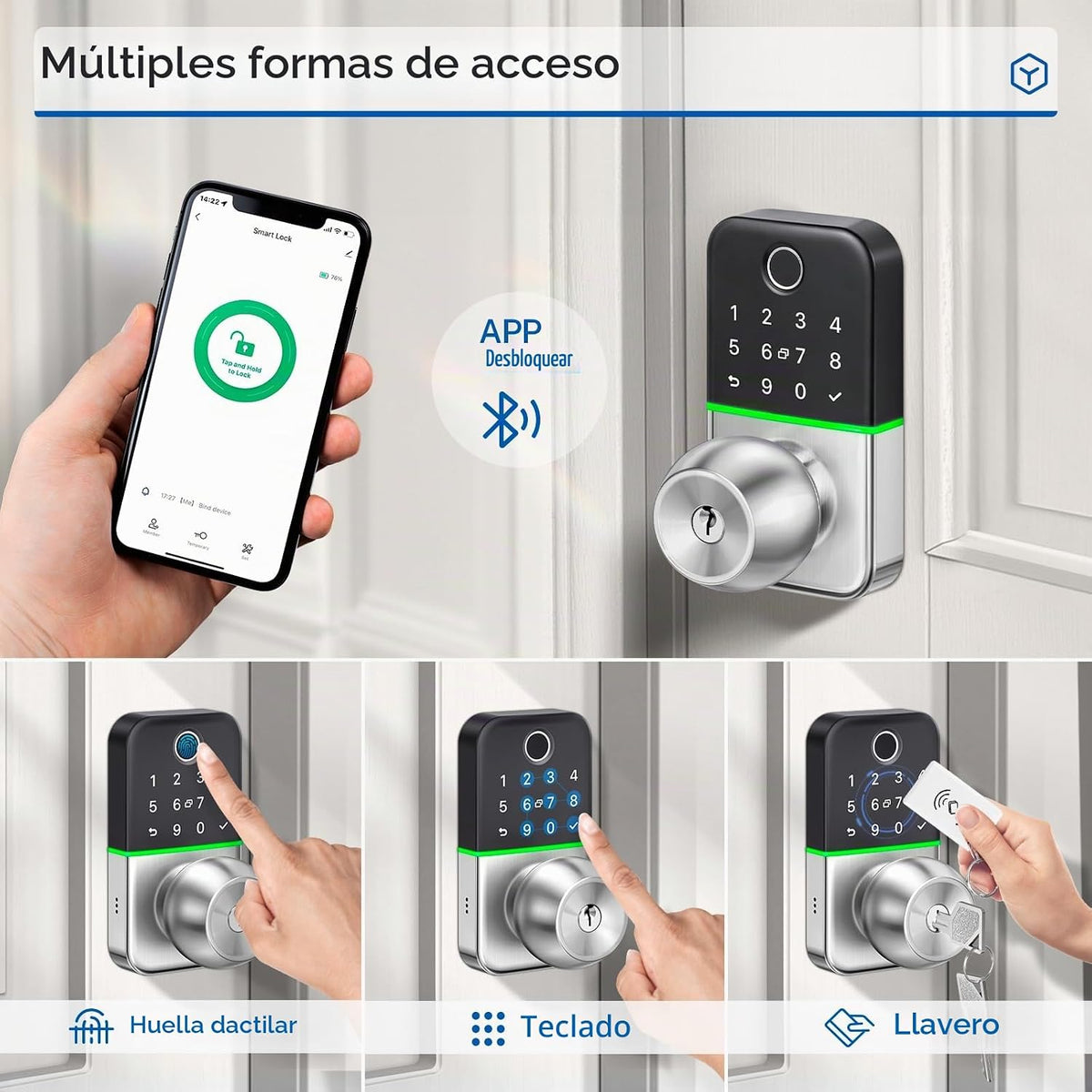 Cerradura de puerta inteligente con teclado y pomo: Cerradura de en...