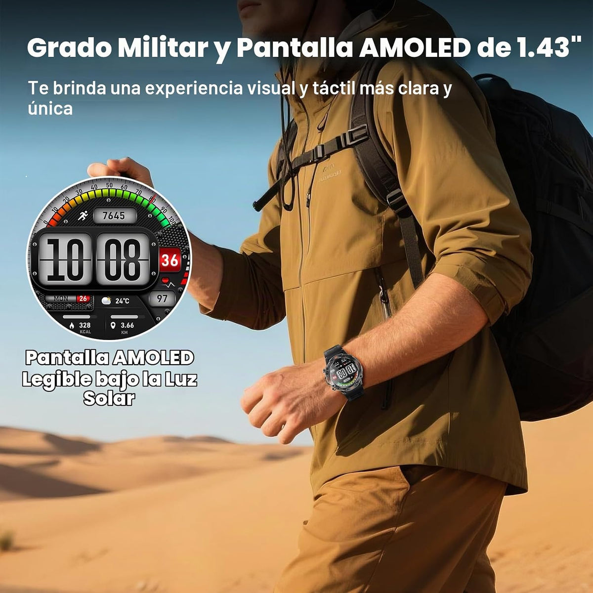 Reloj inteligente para exteriores para hombres, 1,43" AMOLED, resis...