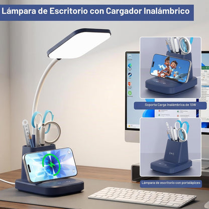 Sailstar Lámpara de escritorio LED con carga inalámbrica de 10 W y...