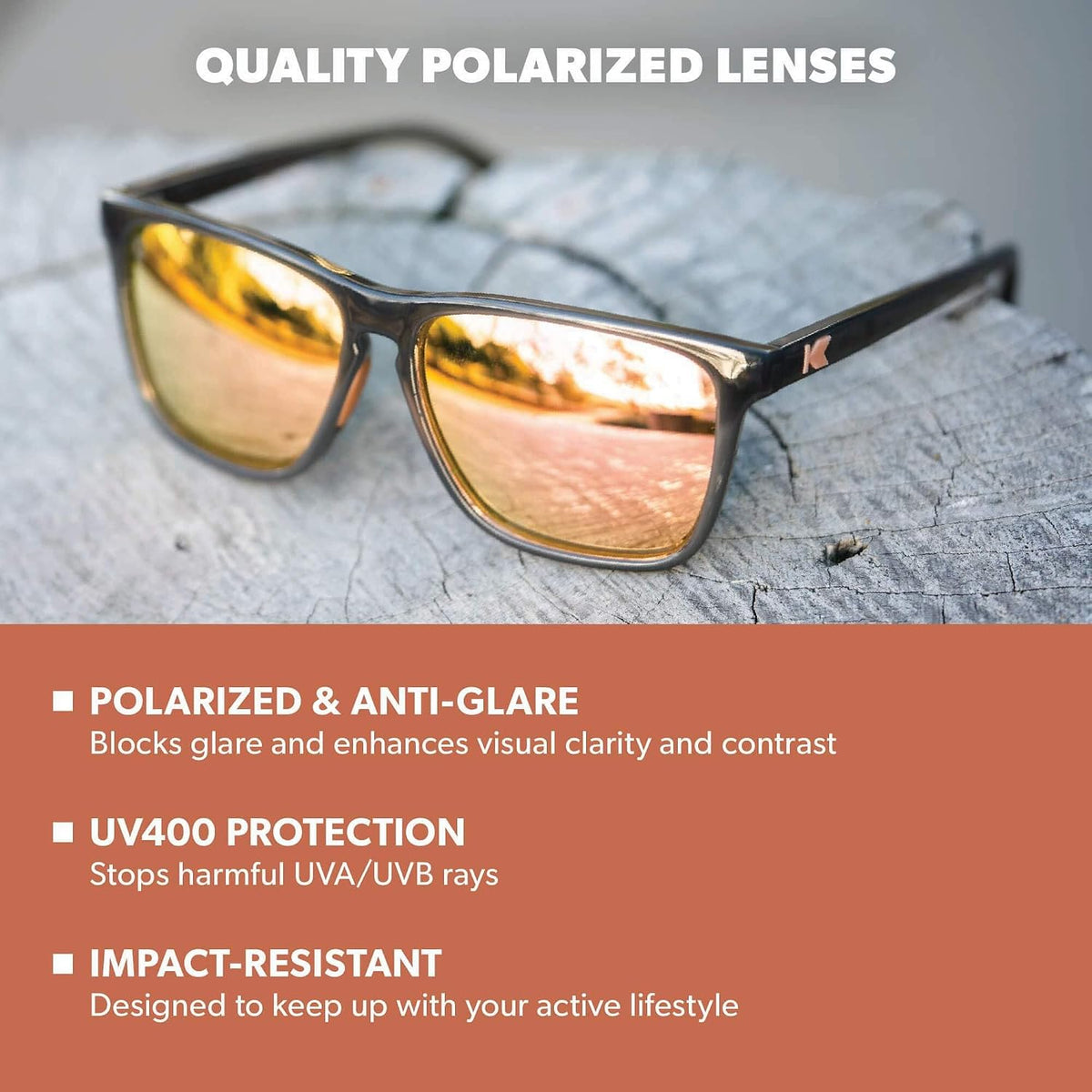 Knockaround Gafas de sol polarizadas cuadradas para hombres y mujer...