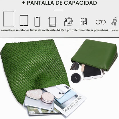 Bolso de mano de mujer con asa superior de cuero vegano tejido a ma...