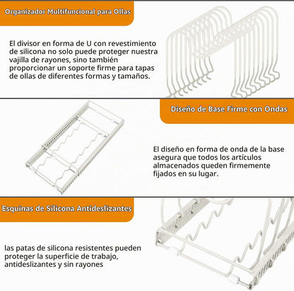 ROOHUA Estante organizador de tapas de ollas y sartenes para debajo...