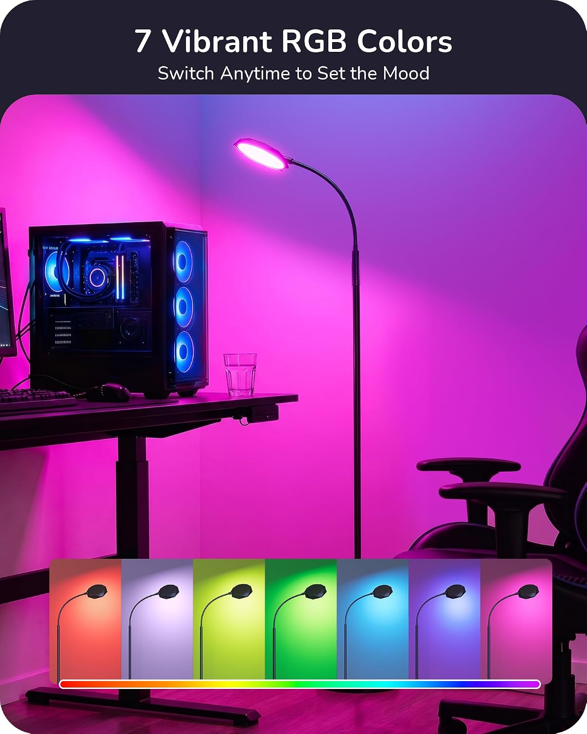 EDISHINE Lámpara de pie LED de 18W para sala de estar, superficie d...