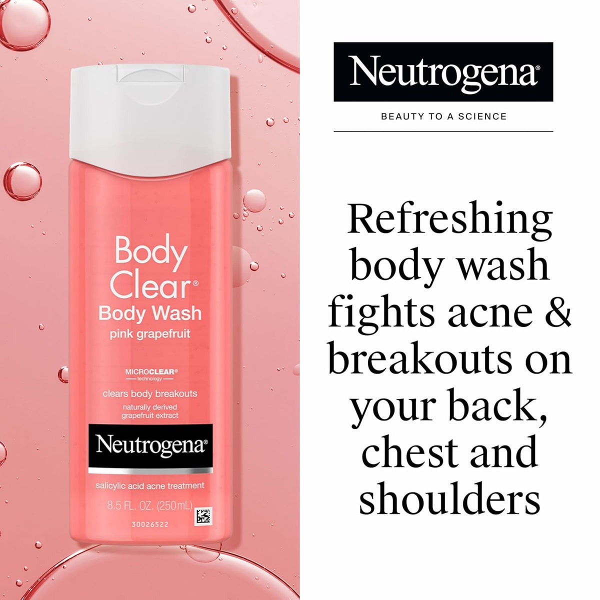 Neutrogena Body Clear Gel de baño para acné, pomelo rosa, fórmula d...