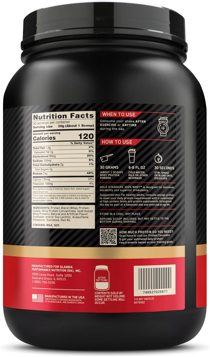 Optimum Nutrition Polvo de proteína de suero de leche 100% de oro,...