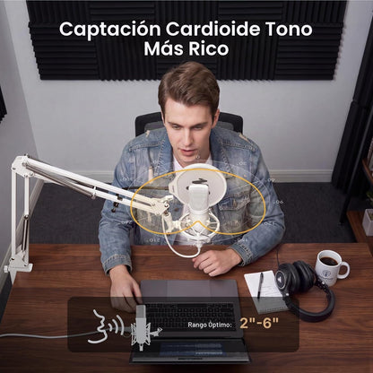 MAONO Micrófono USB blanco A04, micrófono condensador de 192kHz\/24...