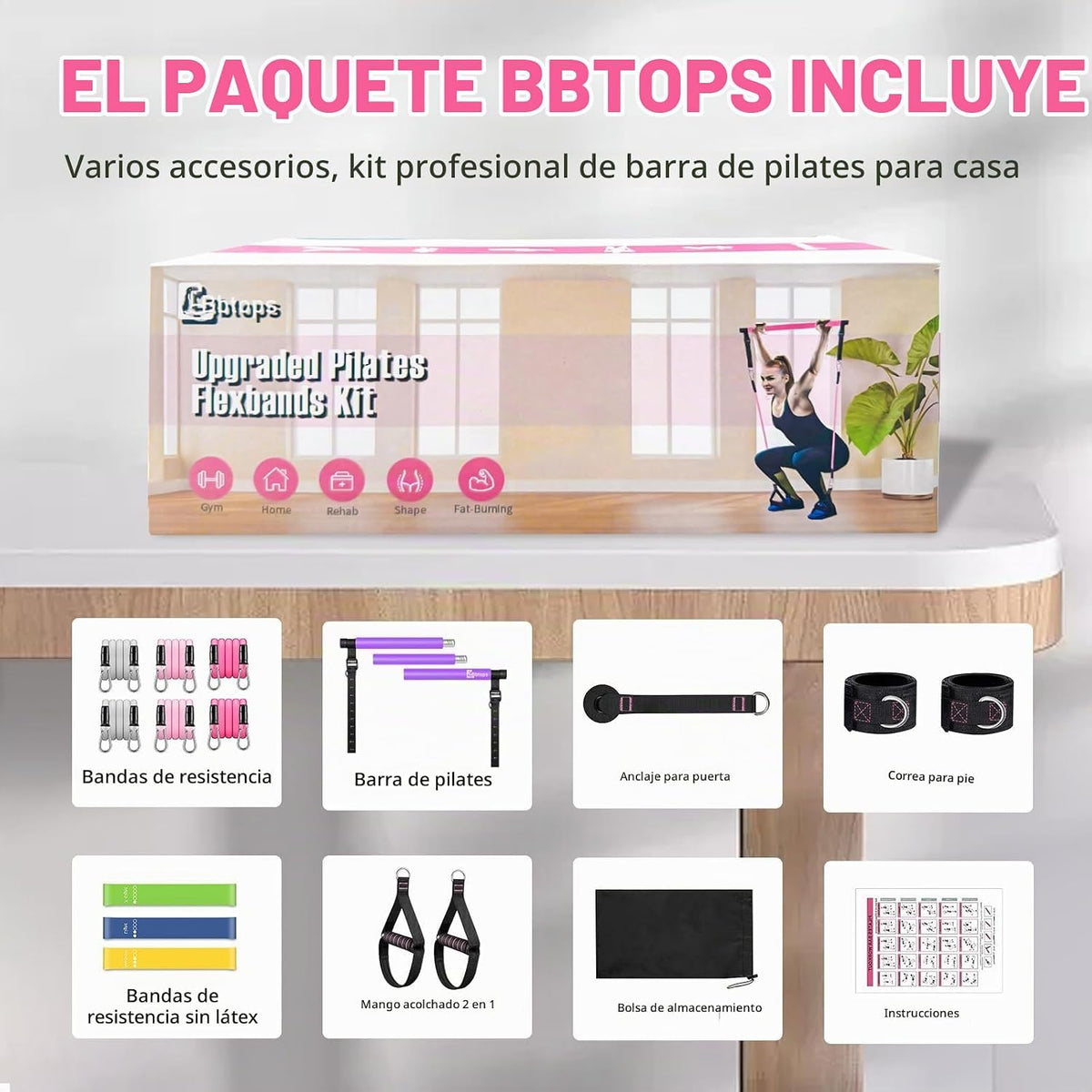 Kit de barra de pilates Bbtops con bandas de resistencia, barra de...