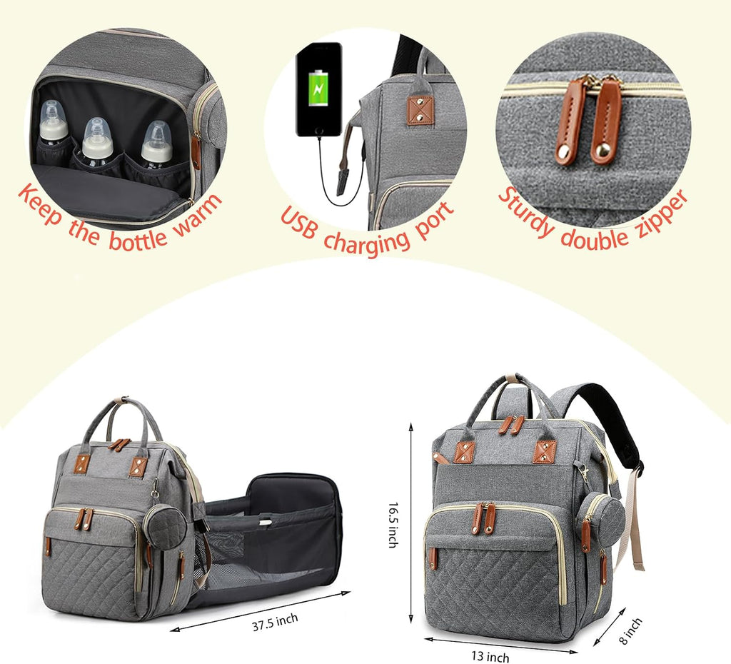 Bolsa de pañales con cambiador, mochila para bebé con cambiador ple...