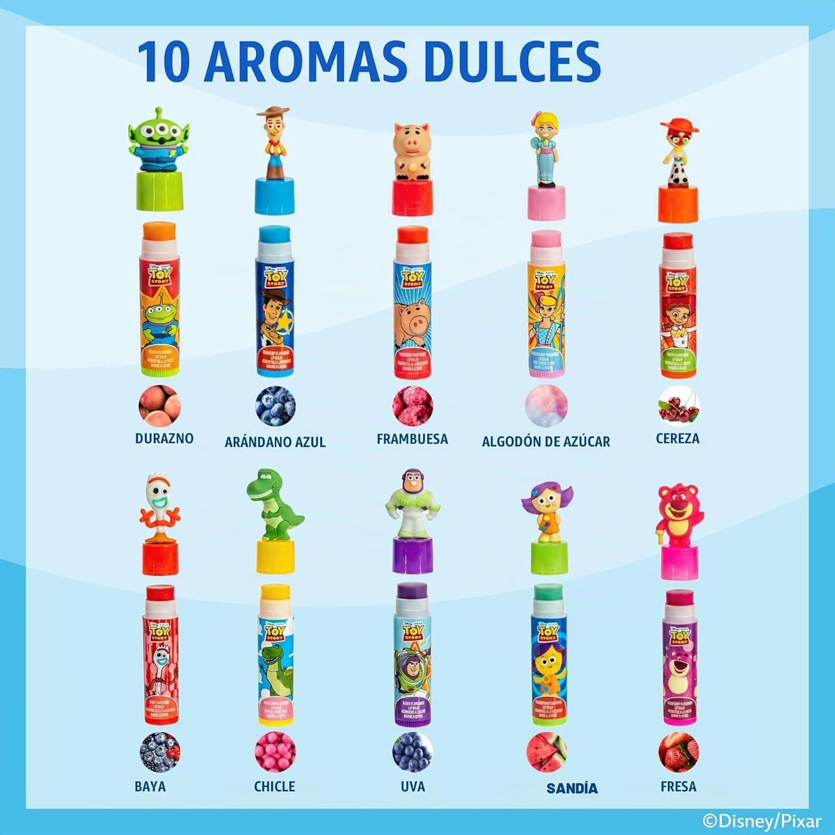 Toy Story - Juego de bálsamo labial, 10 piezas con adornos 3D extra...