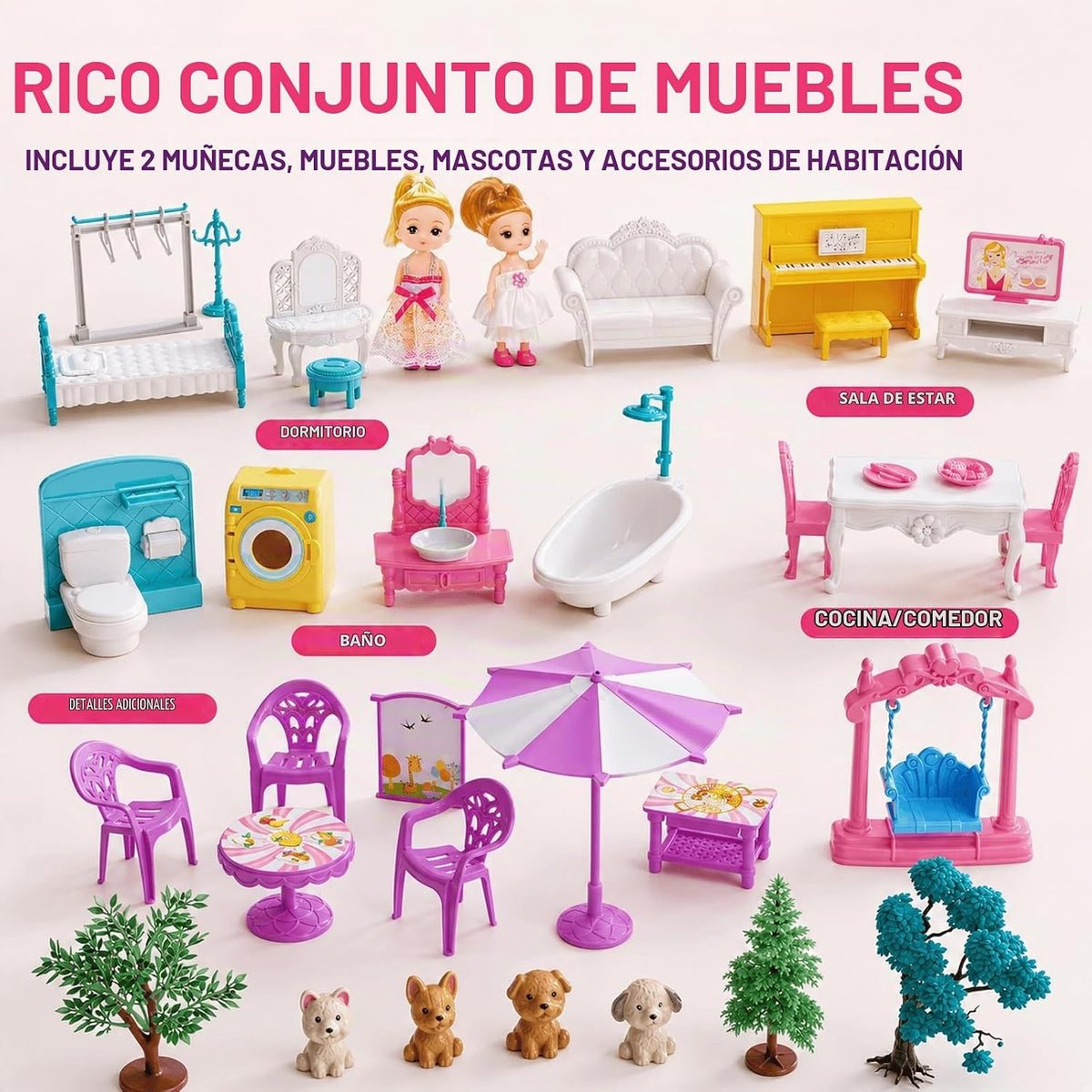 KIZONLY Casa rosa de 4 pisos para niñas de 3 años en adelante, casa...