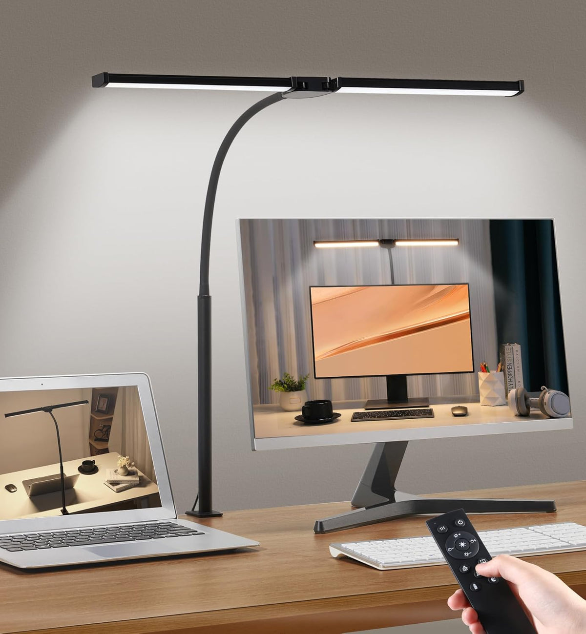 Motumen Lámpara de escritorio LED para oficina en casa, abrazadera...