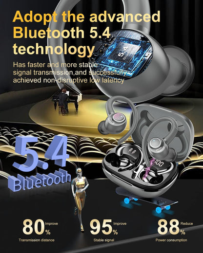 Auriculares inalámbricos, Bluetooth 5.4 Auriculares deportivos sobr...