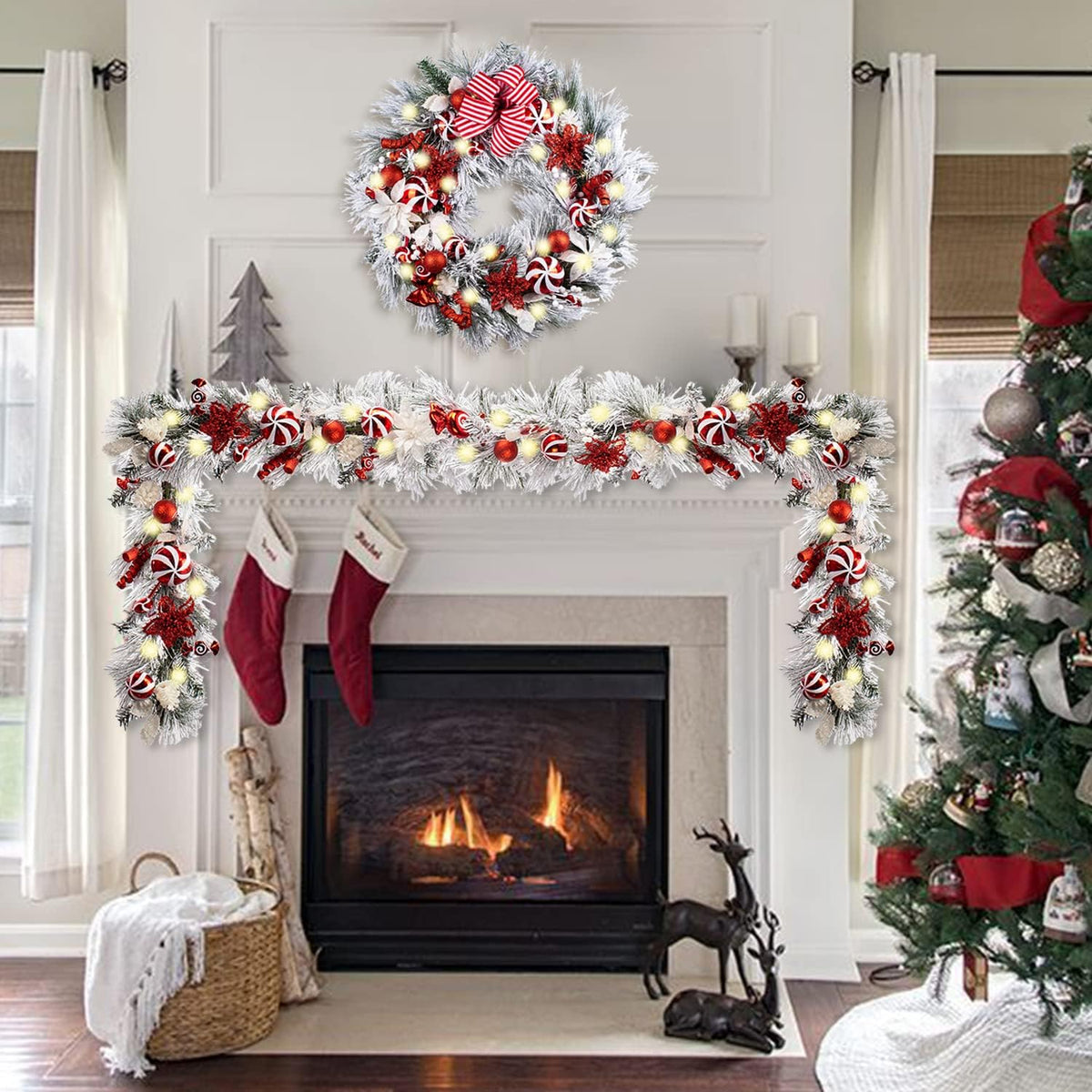 WANNA-CUL Guirnalda de Navidad preiluminada de 9 pies con luces | G...