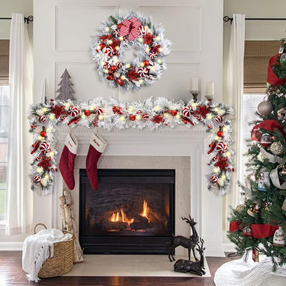 WANNA-CUL Guirnalda de Navidad preiluminada de 9 pies con luces | G...
