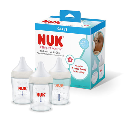 NUK Perfect Match - Botella de vidrio natural + anticólico, 4 onzas...