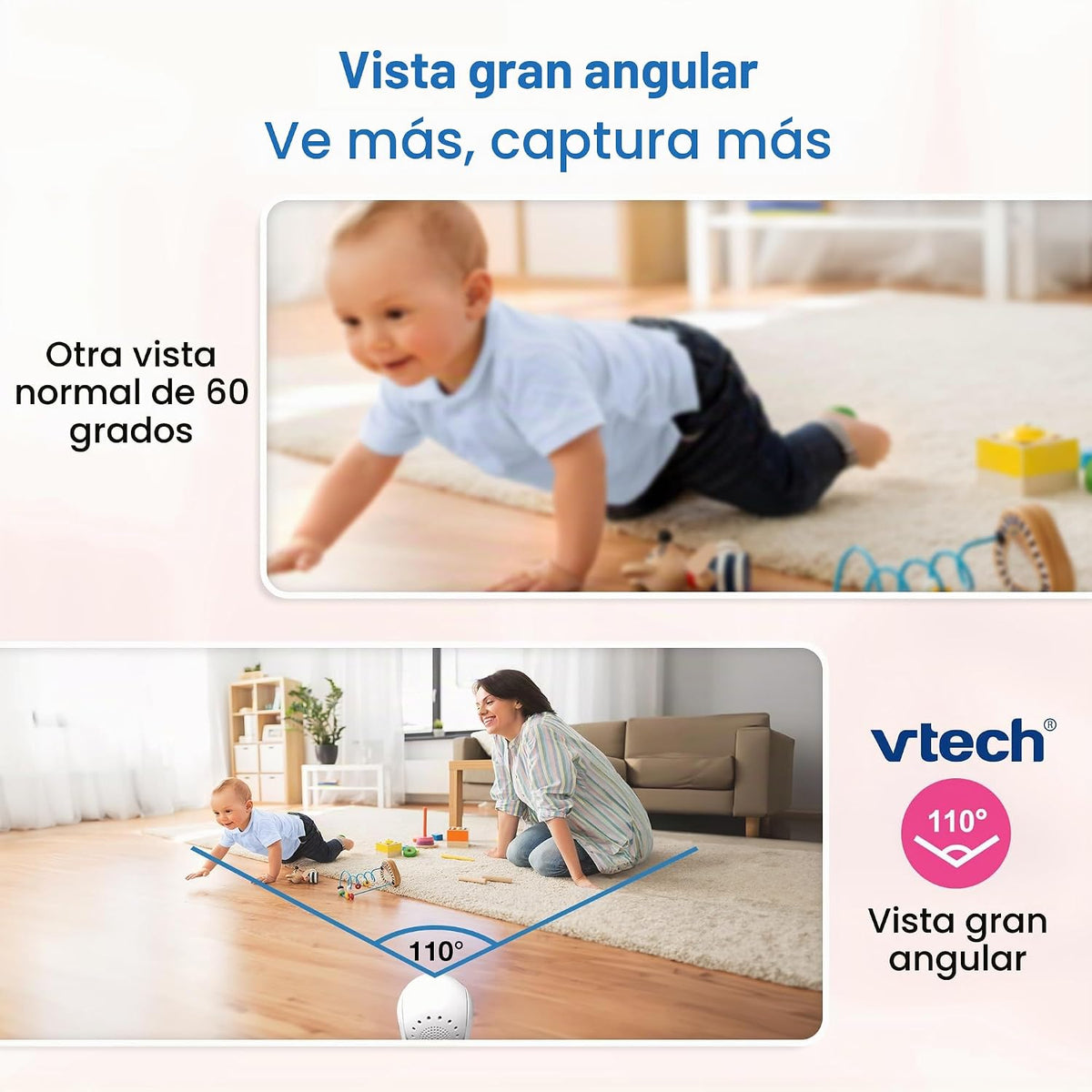 VTech Monitor de bebé con 2 cámaras sin WiFi y pantalla dividida IP...