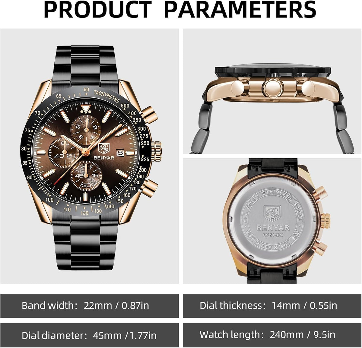 BENYAR Reloj para hombre analógico cronógrafo de cuarzo, impermeabl...