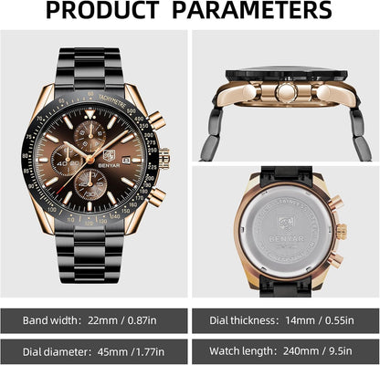 BENYAR Reloj para hombre analógico cronógrafo de cuarzo, impermeabl...
