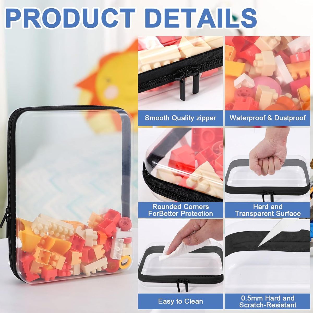 YOPCDJ Paquete de 3 fundas rígidas transparentes con cremallera, Negro