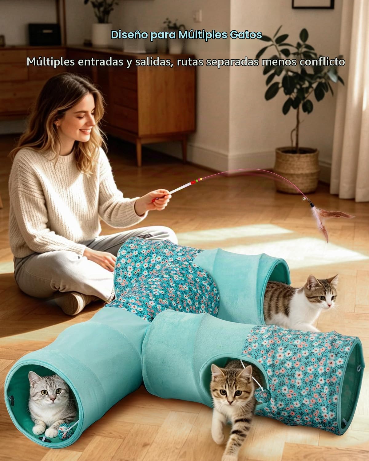 Túnel para gatos, 3 túneles de forma recta, 6 formas de bricolaje c...