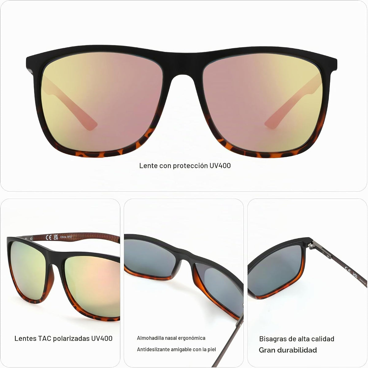 ZENOTTIC Gafas de sol polarizadas cuadradas para hombre, ultraliger...