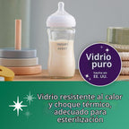Philips Avent Biberón de vidrio natural, flujo medio, 8 onzas, sin...