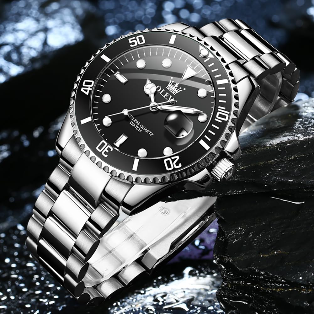 OLEVS Relojes de lujo para hombres grandes de acero inoxidable resi...