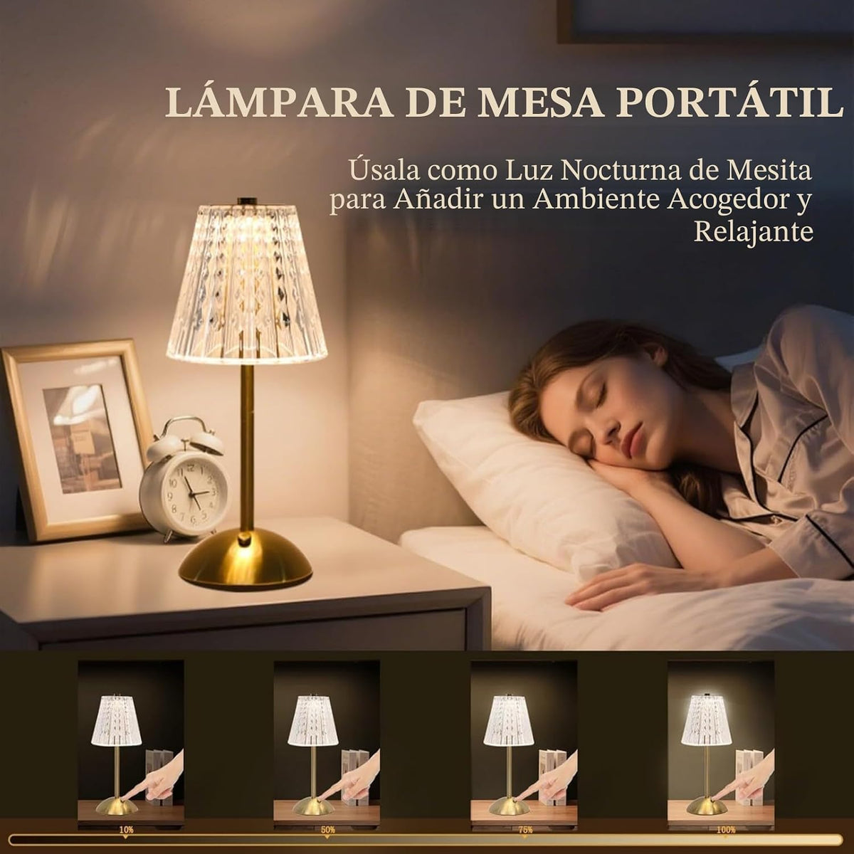 2 lámparas de mesa recargables inalámbricas, atenuación táctil, 3 m...