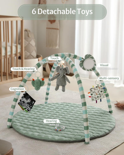 Blissful Diary Baby Play Gym Mat, tapete de juego con 6 juguetes de...