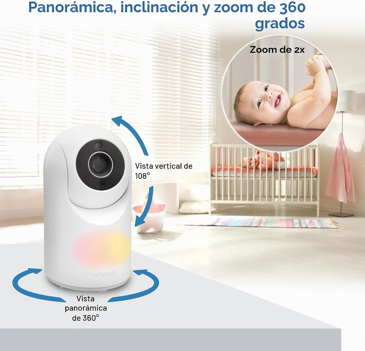 VTech Monitor de video para bebés con cámara y audio, pantalla LCD...