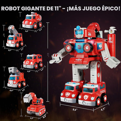 Rescue Hero - Robot transformador 5 en 1 y camión de bomberos de ju...