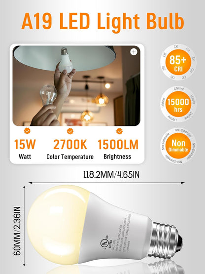 Paquete de 12 bombillas LED equivalentes a 100 W, A19 blanco cálido...