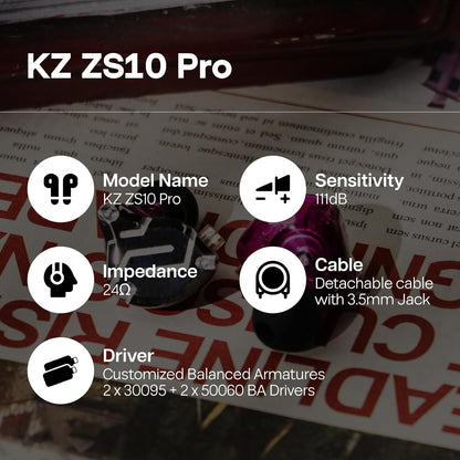 Linsoul KZ ZS10 Pro, 4BA+1DD, 5 controladores en auriculares intrau...