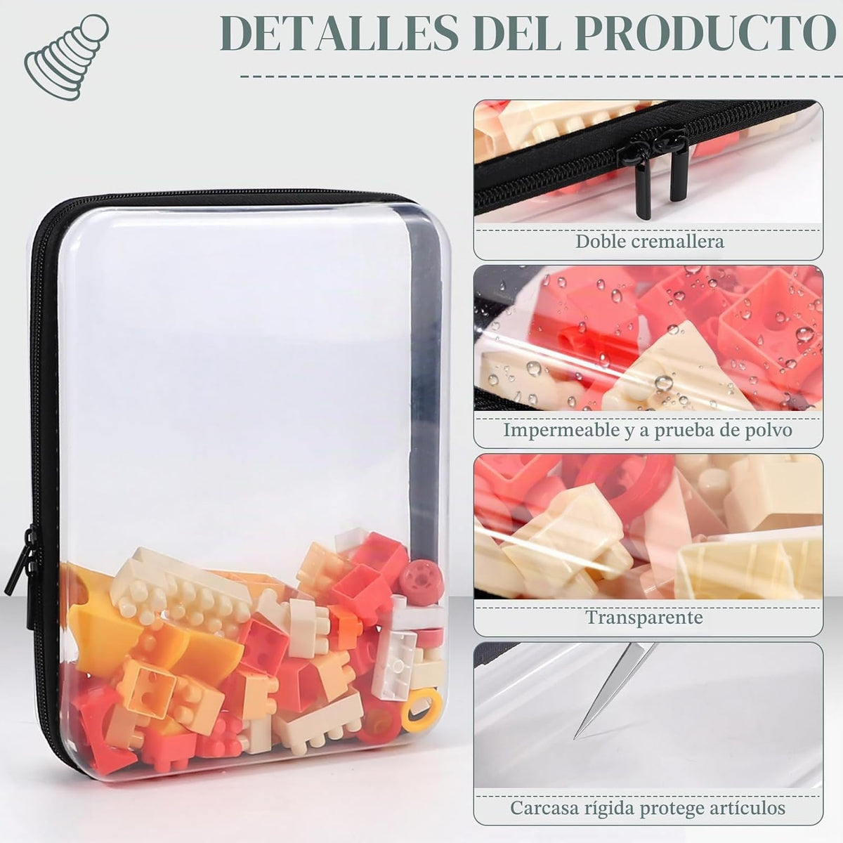 YOPCDJ Paquete de 3 fundas rígidas transparentes con cremallera, bo...