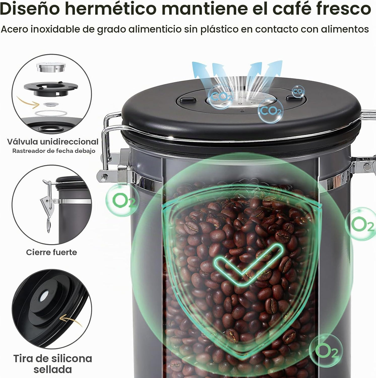 Veken Bote de café, recipiente hermético de almacenamiento de alime...