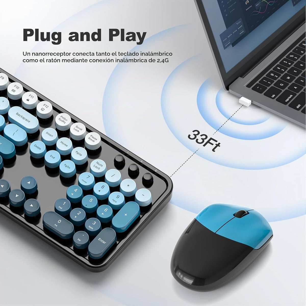 MOFII Combo de teclado y mouse inalámbricos, tamaño completo 2.4G,...