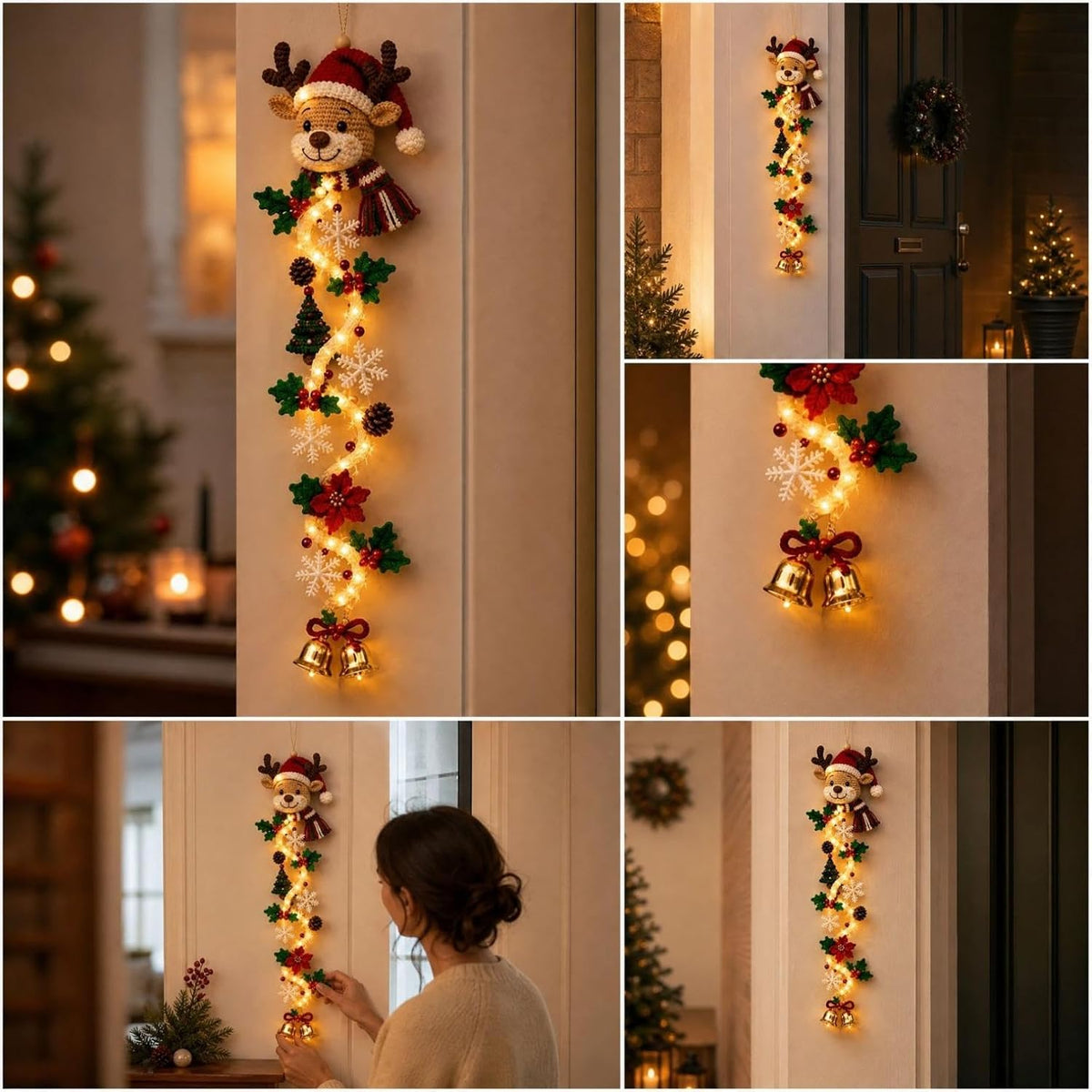 Colgante de puerta de Navidad con muñeco de nieve iluminado, cálido...