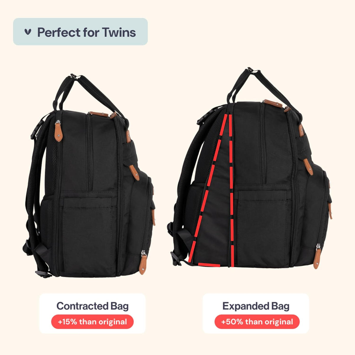BabbleRoo Mochila para pañales extragrande, bolsa de bebé expandibl...
