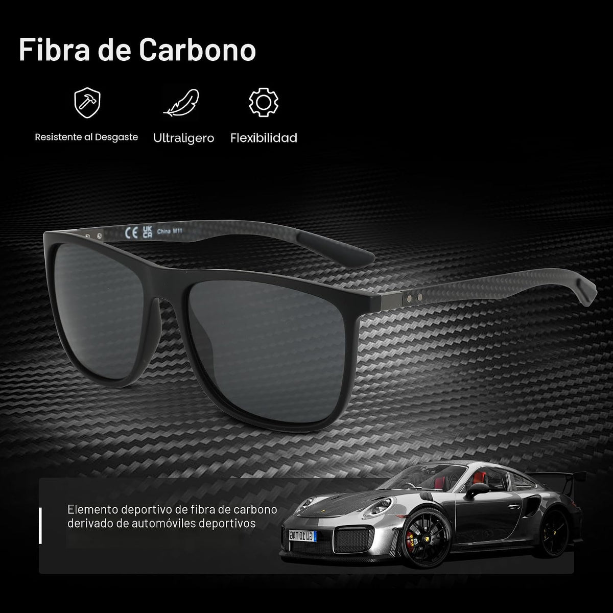 ZENOTTIC Gafas de sol polarizadas cuadradas para hombre, ultraliger...