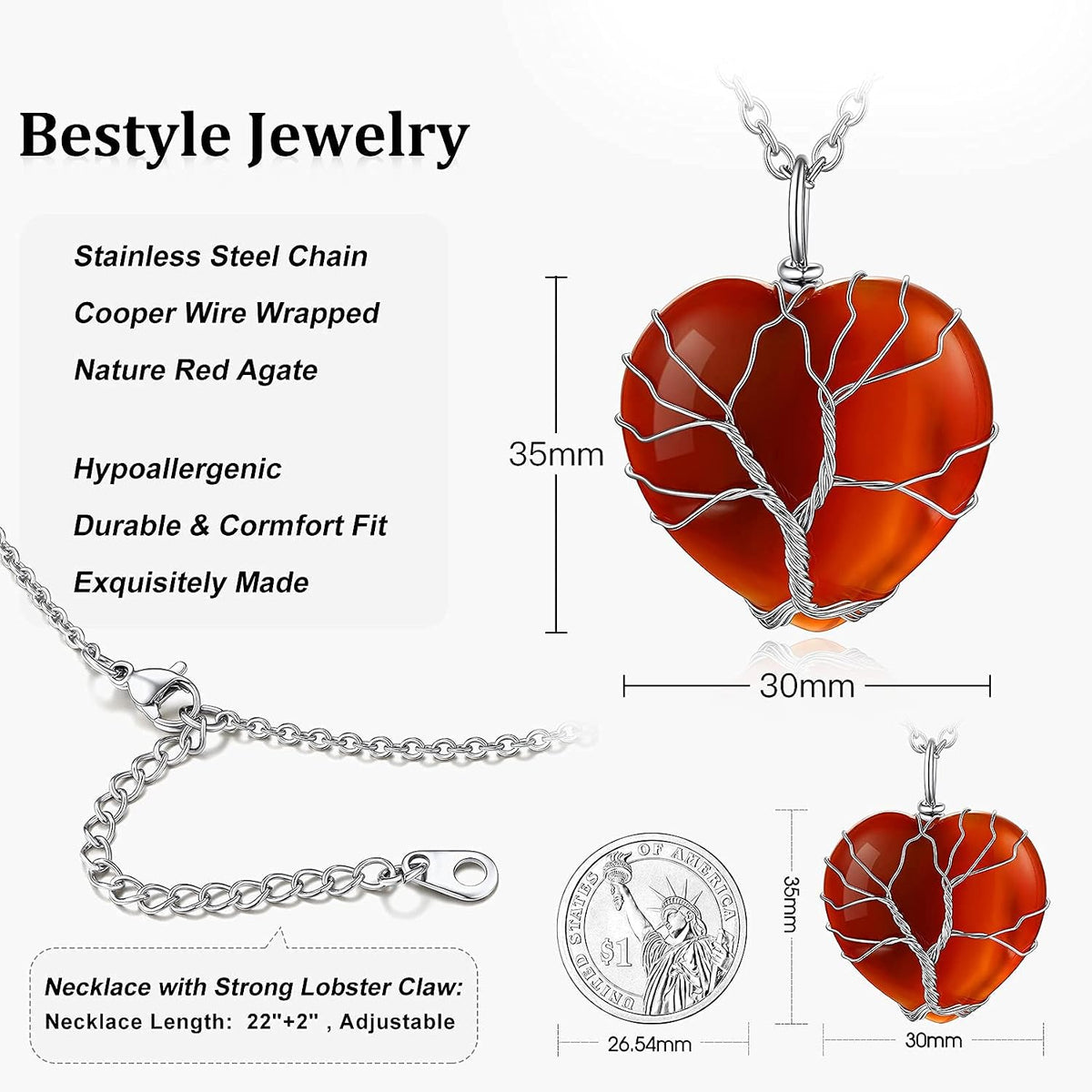 Bestyle Collar de cristal curativo envuelto en árbol de la vida, co...