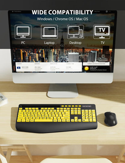 Combo de teclado y mouse inalámbricos: teclado ergonómico de impres...