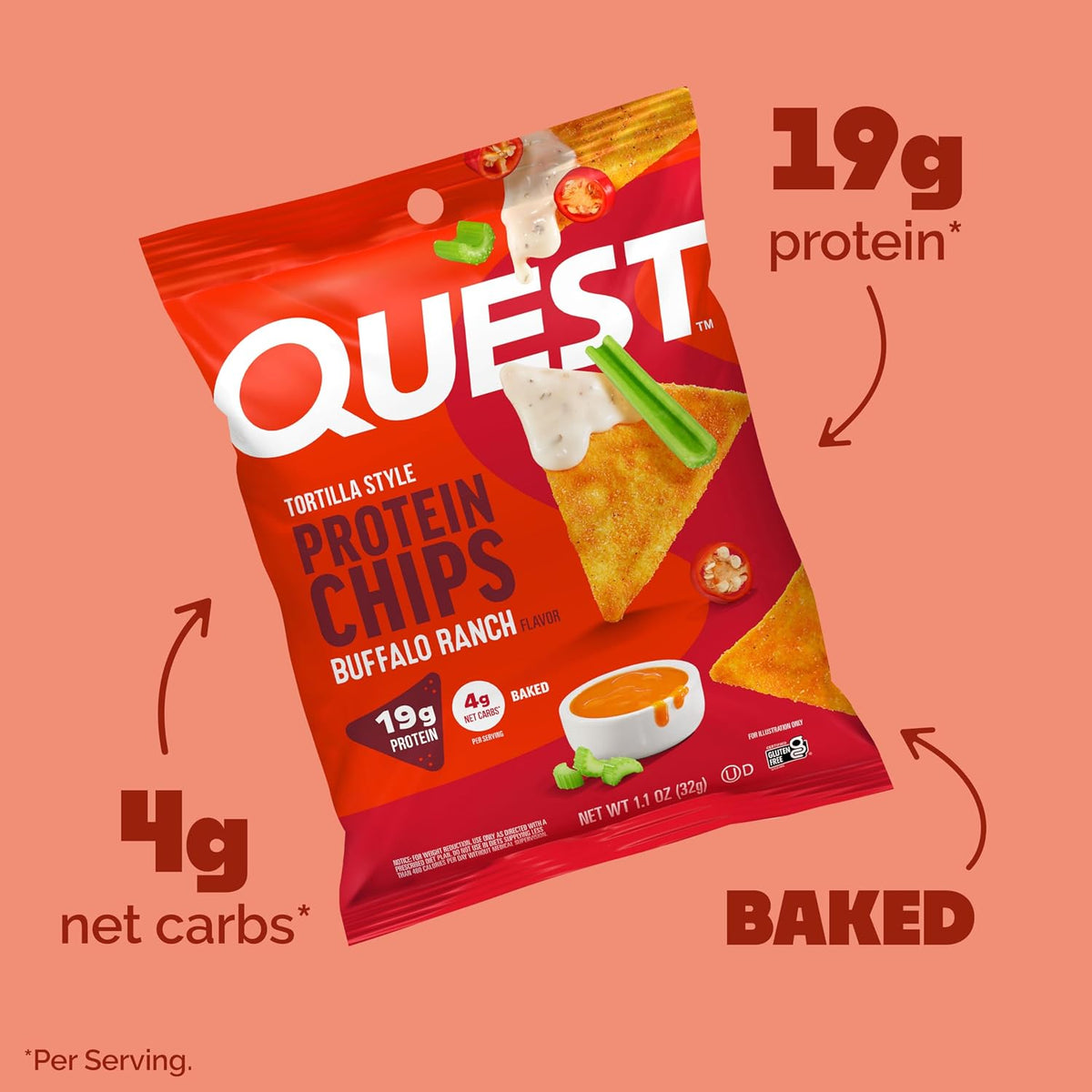Quest Nutrition Buffalo Ranch - Chips de proteína estilo tortilla,...