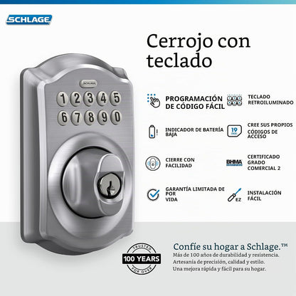 Schlage Cerradura de cerrojo para teclado electrónico, borde Camelo...