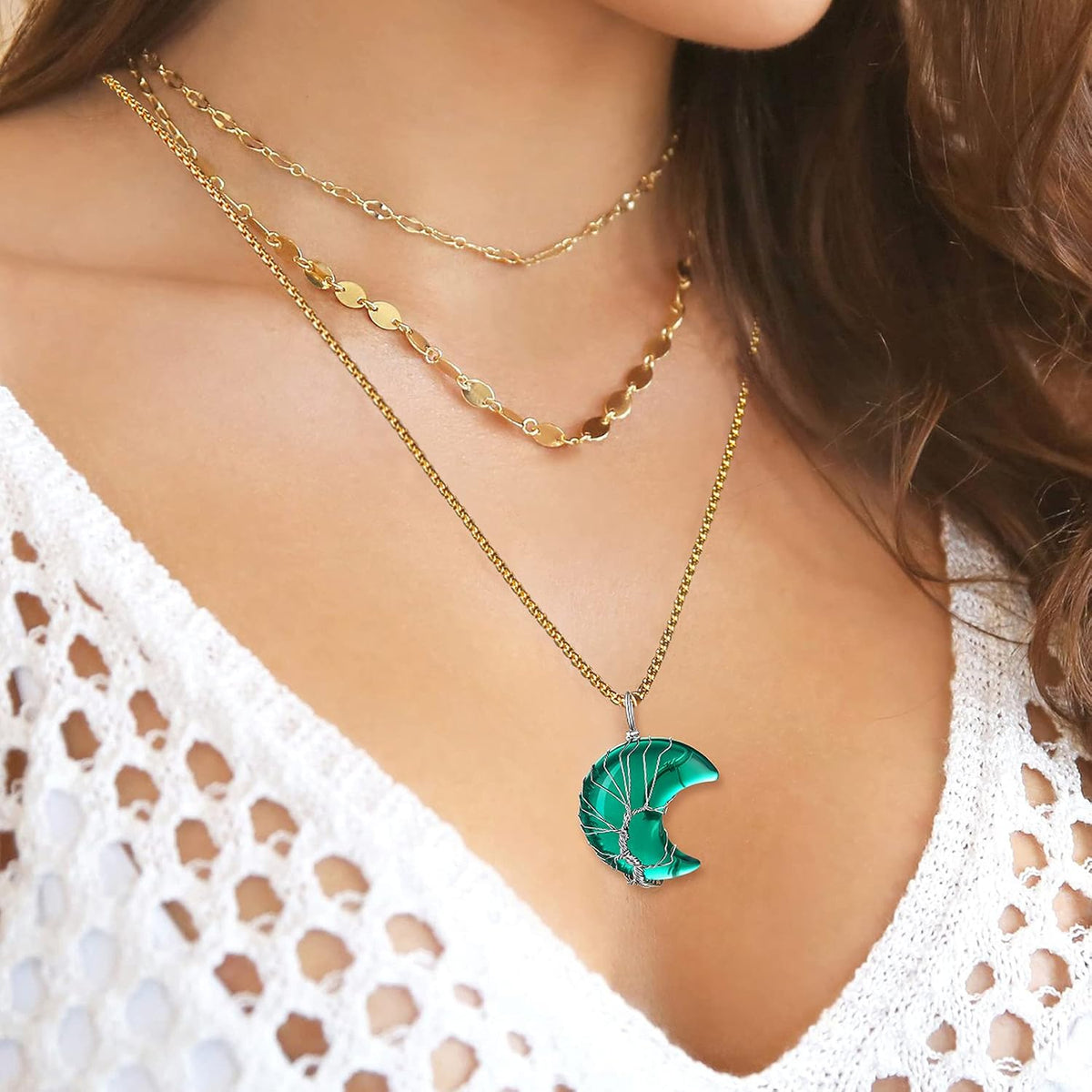 Bestyle Collar de cristal curativo envuelto en árbol de la vida, co...