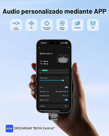 Micrófono Lavalier inalámbrico BOYA mini 2 para iPhone 5-17 y teléf...
