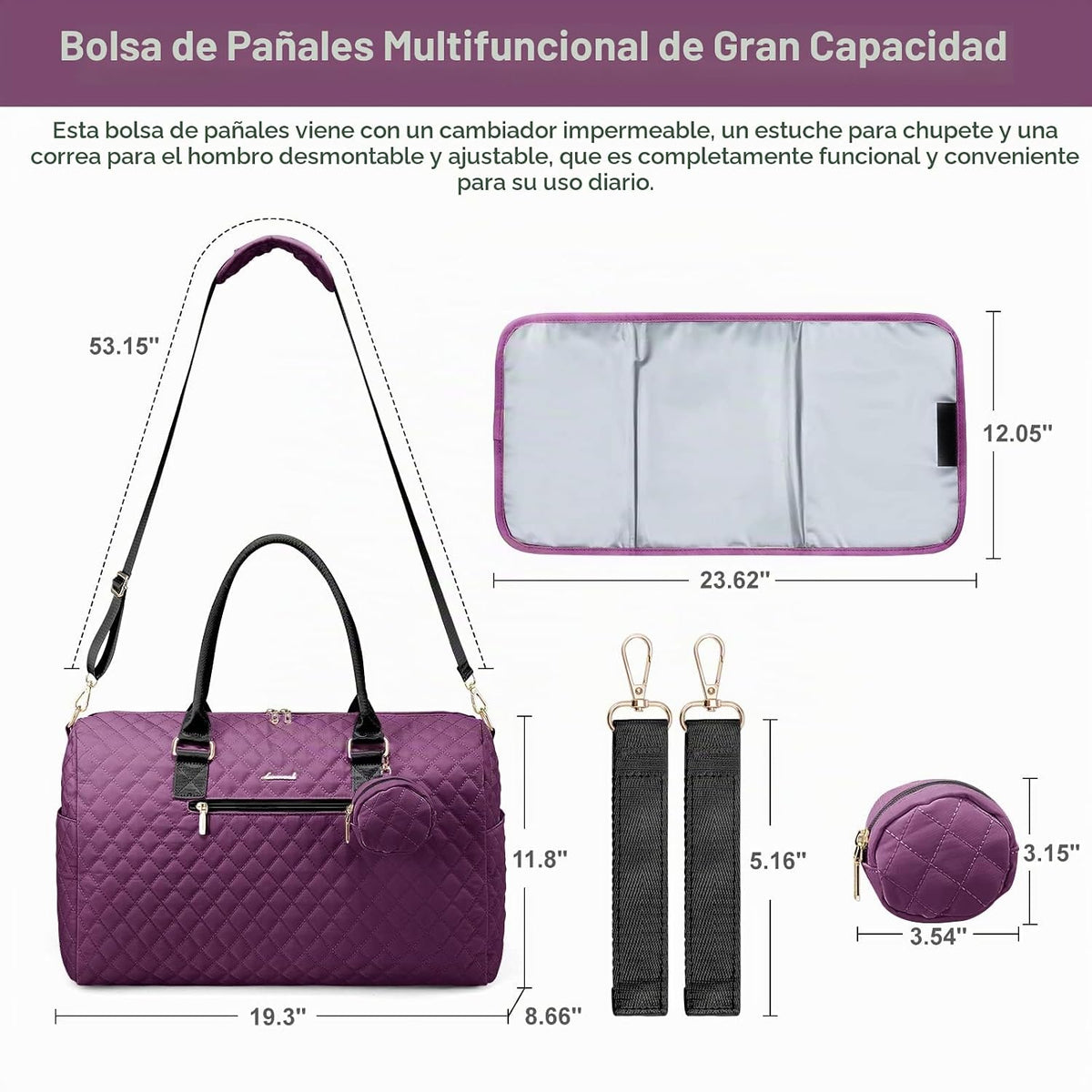 LOVEVOOK Bolsa de pañales con funda para chupete y cambiador, bolsa...