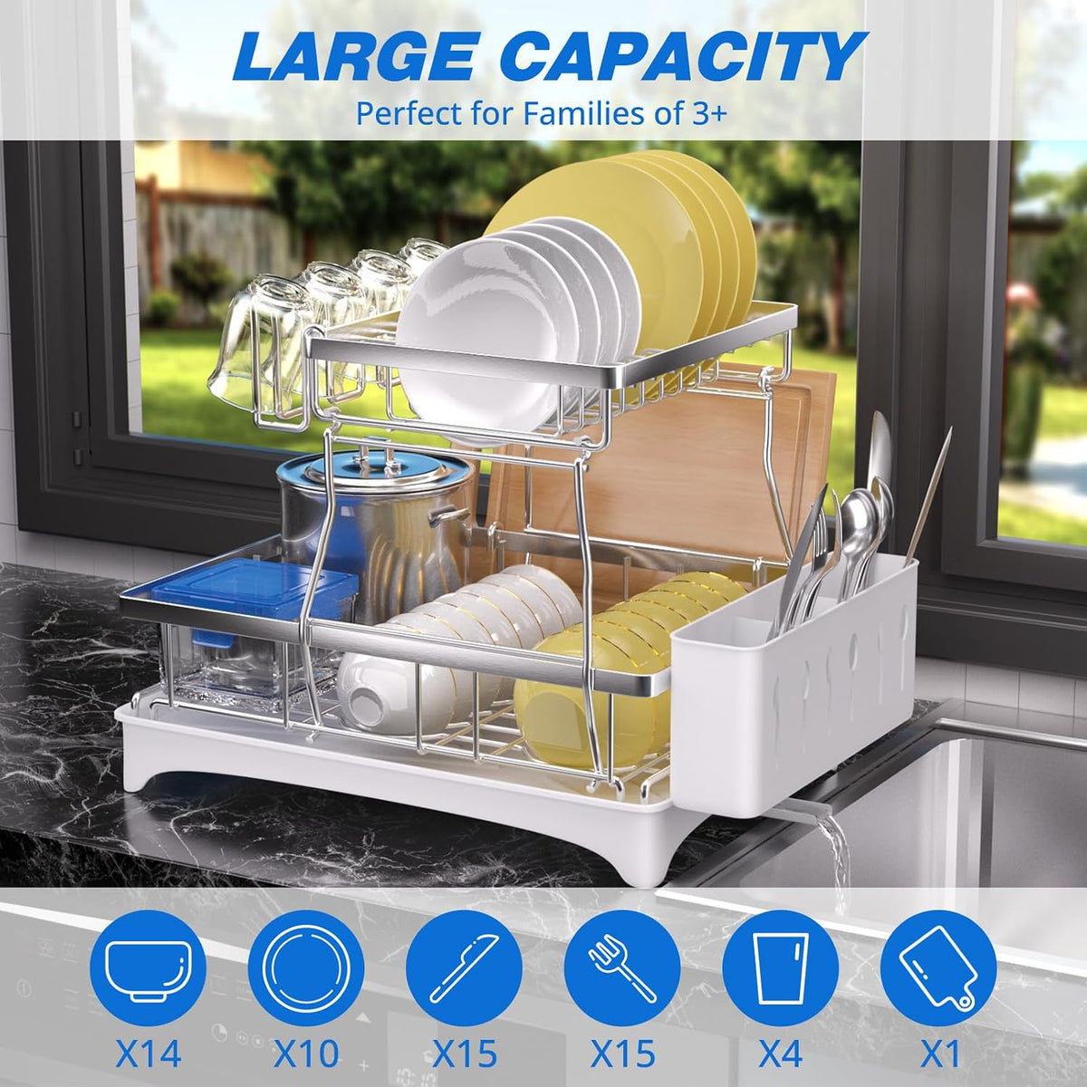 Godboat - Escurridor de platos de 2 niveles, acero inoxidable 304,...