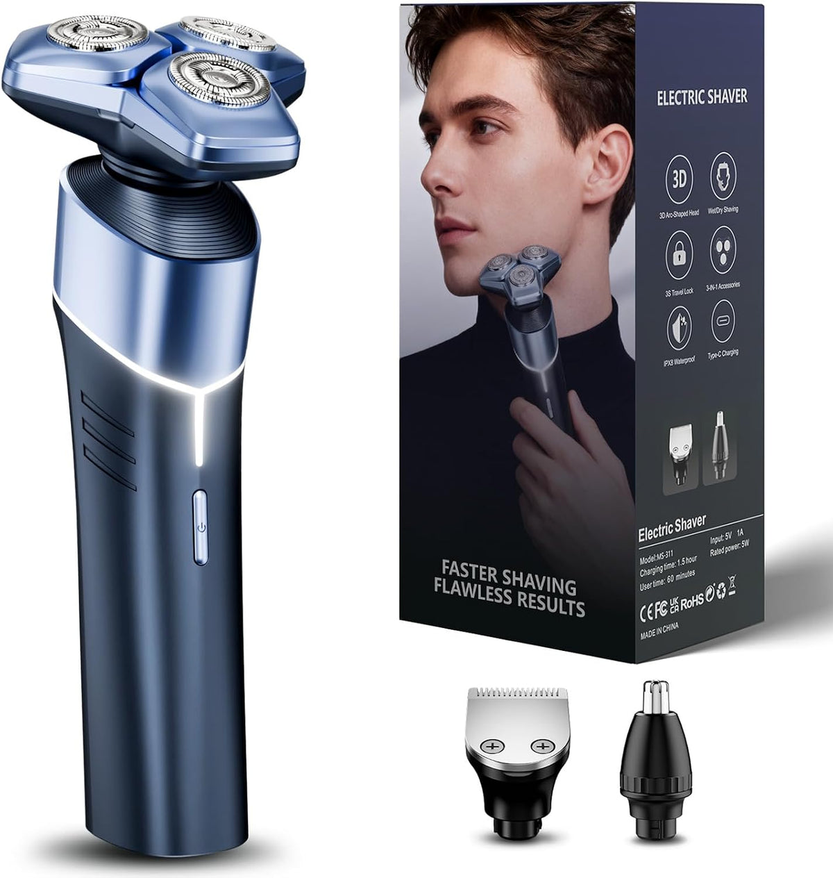 Maquinilla de afeitar eléctrica para hombres, afeitadora giratoria...